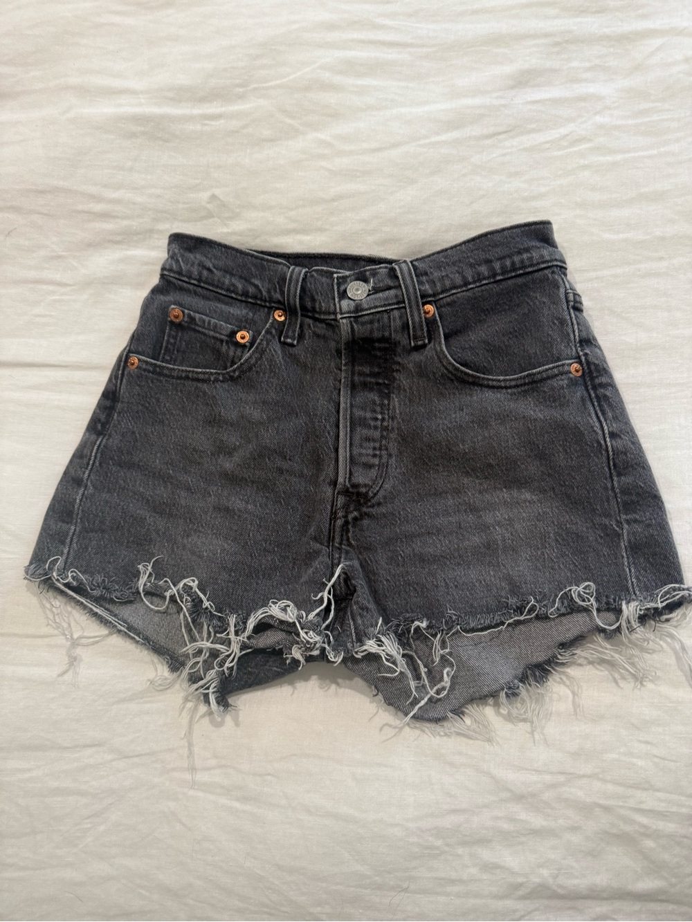 Levi’s High-Waist Distressed Denim Shorts - Washed Black